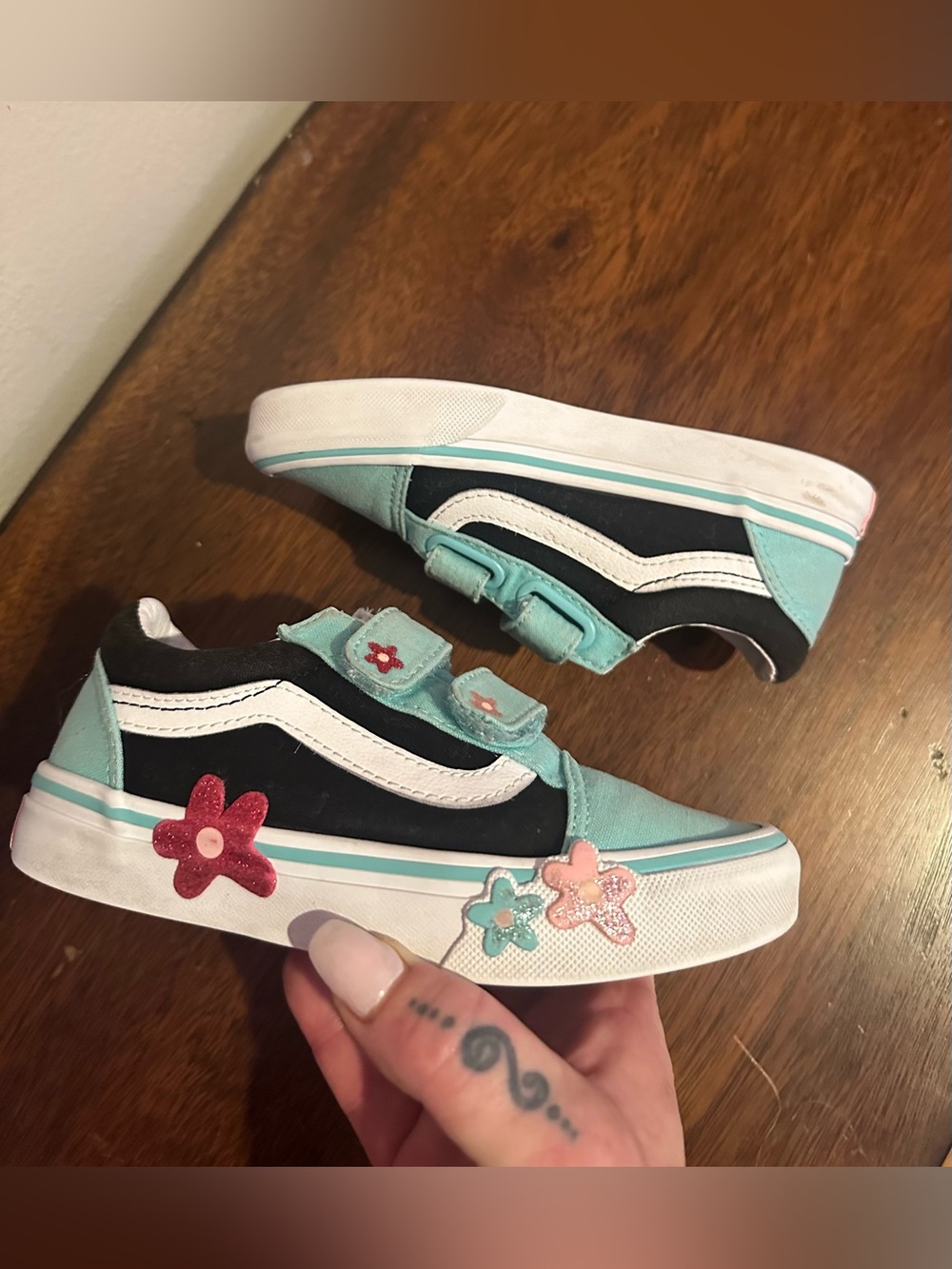 Vans Old Skool V Glitter Floral Toddler Shoes – Size 13